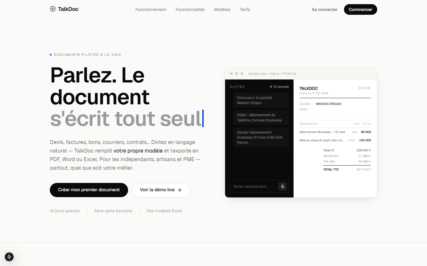 Aperçu de TalkDoc — Le poste de travail documentaire, piloté à la voix